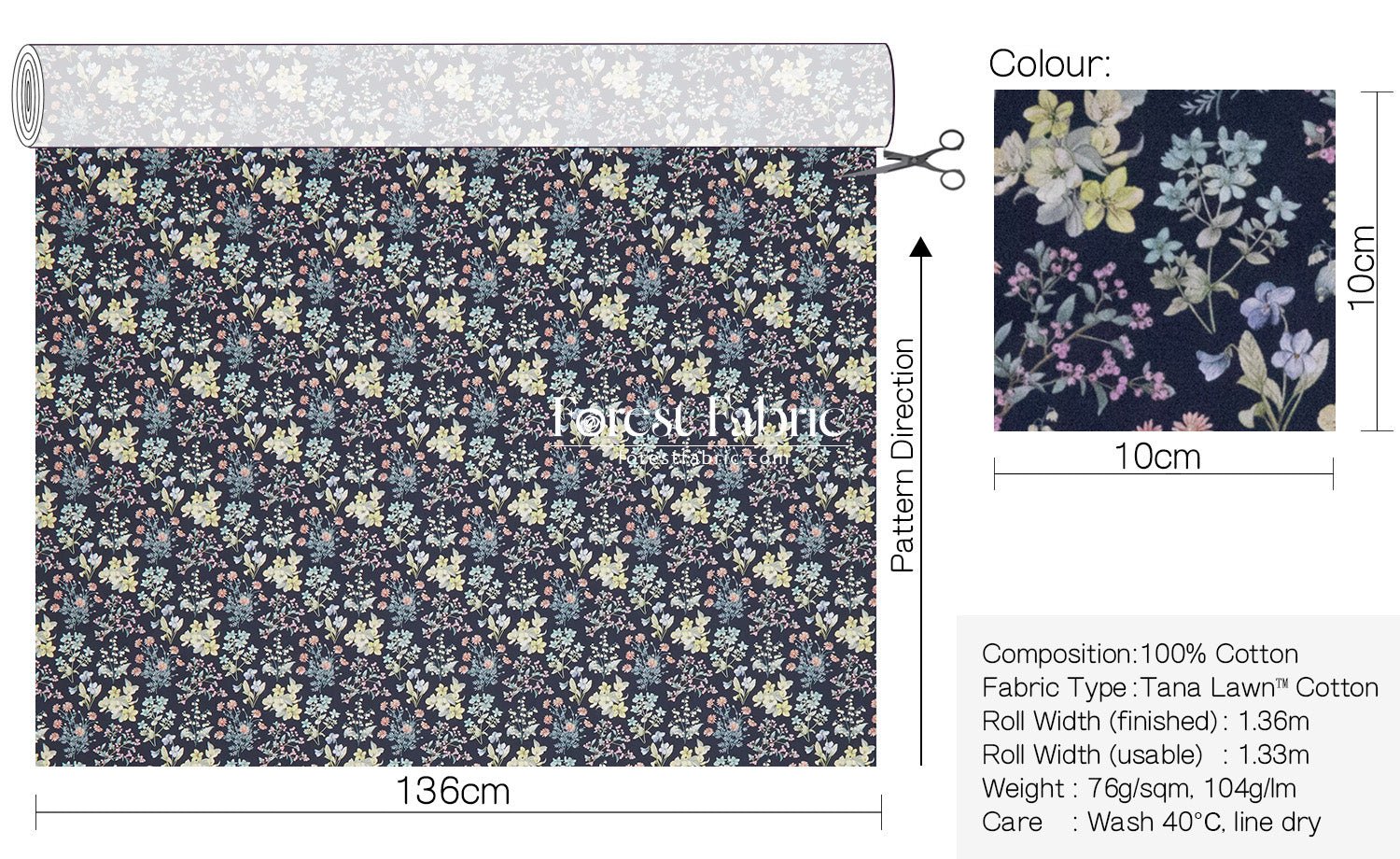 Liberty of London (Cotton Tana Lawn Fabric) - Floral Remedy - FO:REST Fabric 布恩堂Liberty fabrictana lawnjapanese fabricykk zipper