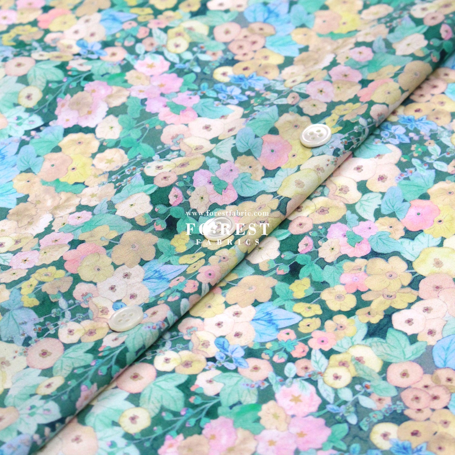 Liberty of London (Cotton Tana Lawn Fabric) - Hollyhocks GREEN - FO:REST Fabric 布恩堂Liberty fabrictana lawnjapanese fabricykk zipper