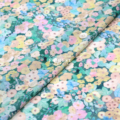 Liberty of London (Cotton Tana Lawn Fabric) - Hollyhocks GREEN - FO:REST Fabric 布恩堂Liberty fabrictana lawnjapanese fabricykk zipper