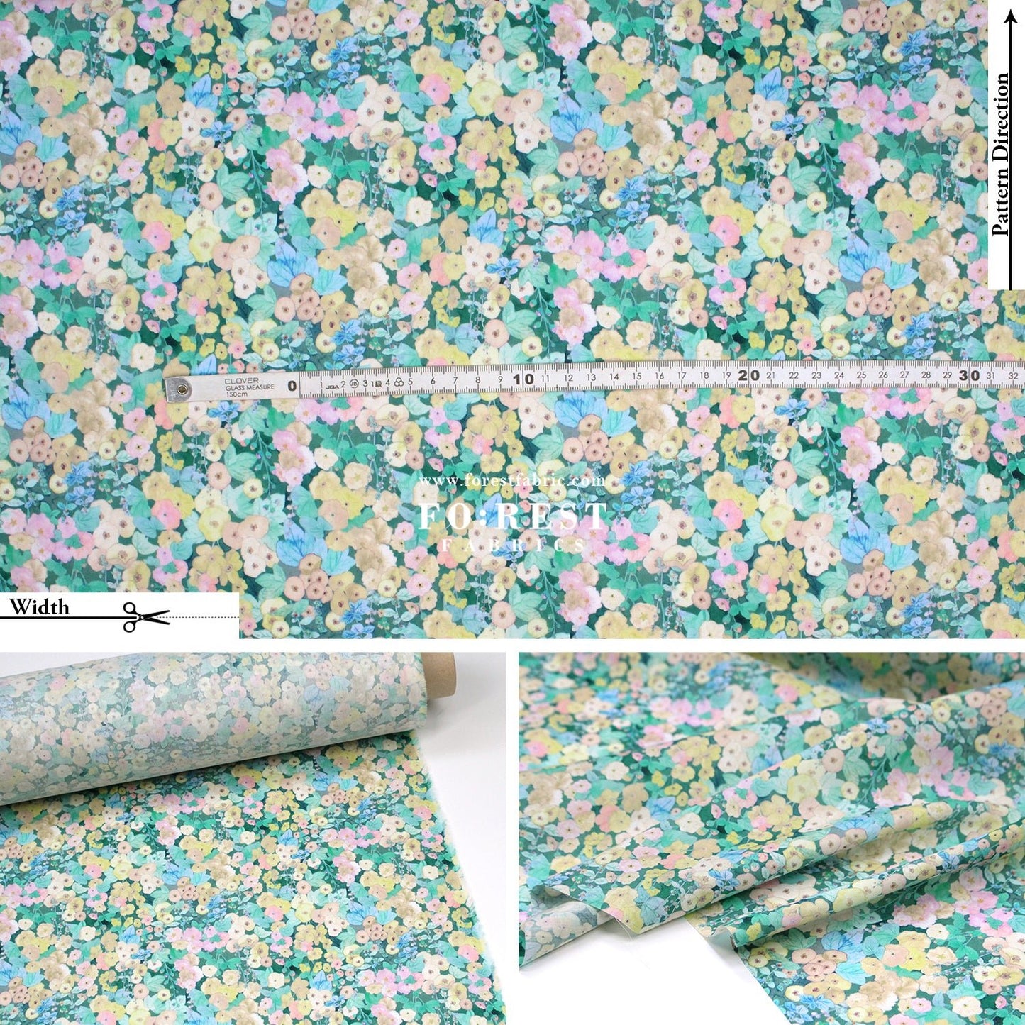 Liberty of London (Cotton Tana Lawn Fabric) - Hollyhocks GREEN - FO:REST Fabric 布恩堂Liberty fabrictana lawnjapanese fabricykk zipper