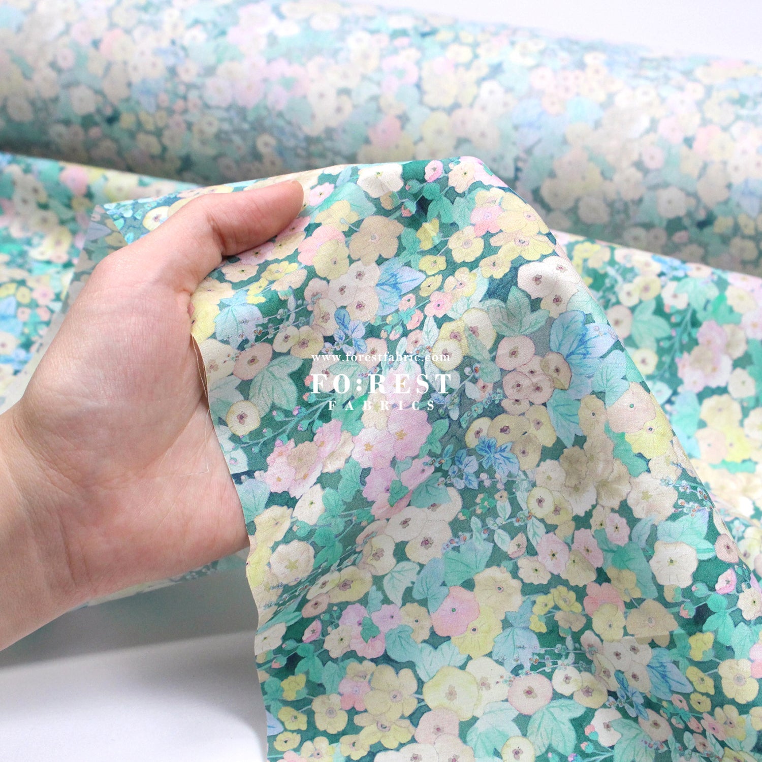 Liberty of London (Cotton Tana Lawn Fabric) - Hollyhocks GREEN - FO:REST Fabric 布恩堂Liberty fabrictana lawnjapanese fabricykk zipper
