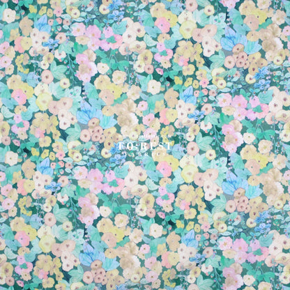 Liberty of London (Cotton Tana Lawn Fabric) - Hollyhocks GREEN - FO:REST Fabric 布恩堂Liberty fabrictana lawnjapanese fabricykk zipper