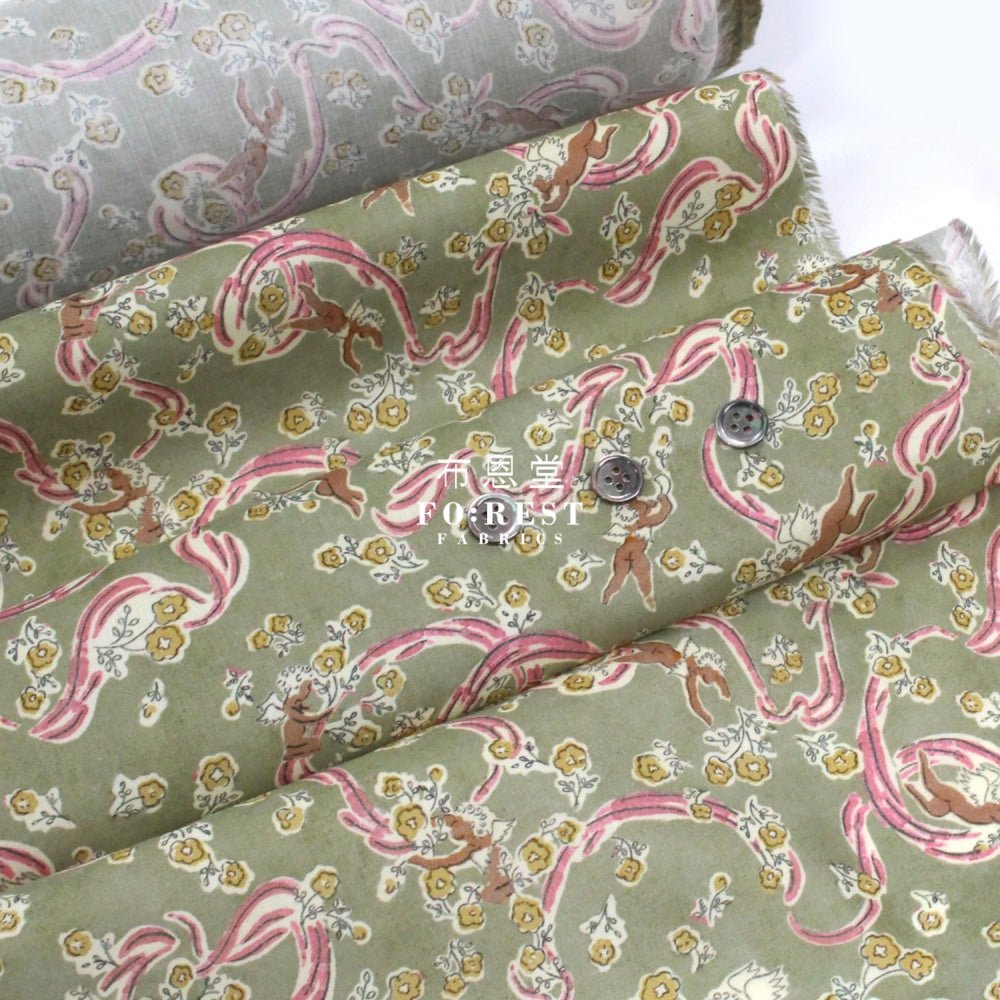 Liberty of London (Cotton Tana Lawn Fabric) - Love Grandmalyn Green - FO:REST Fabric 布恩堂Liberty fabrictana lawnjapanese fabricykk zipper