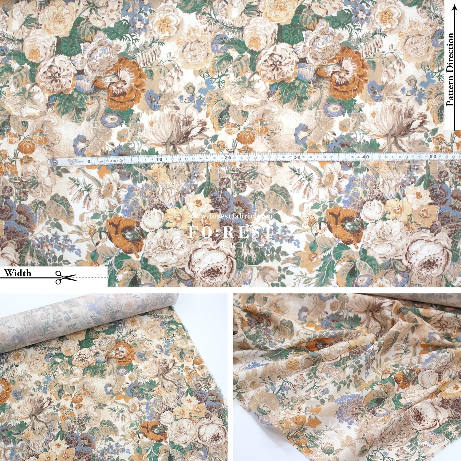Liberty of London (Cotton Tana Lawn Fabric) - Parchment Petals C - FO:REST Fabric 布恩堂Liberty fabrictana lawnjapanese fabricykk zipper