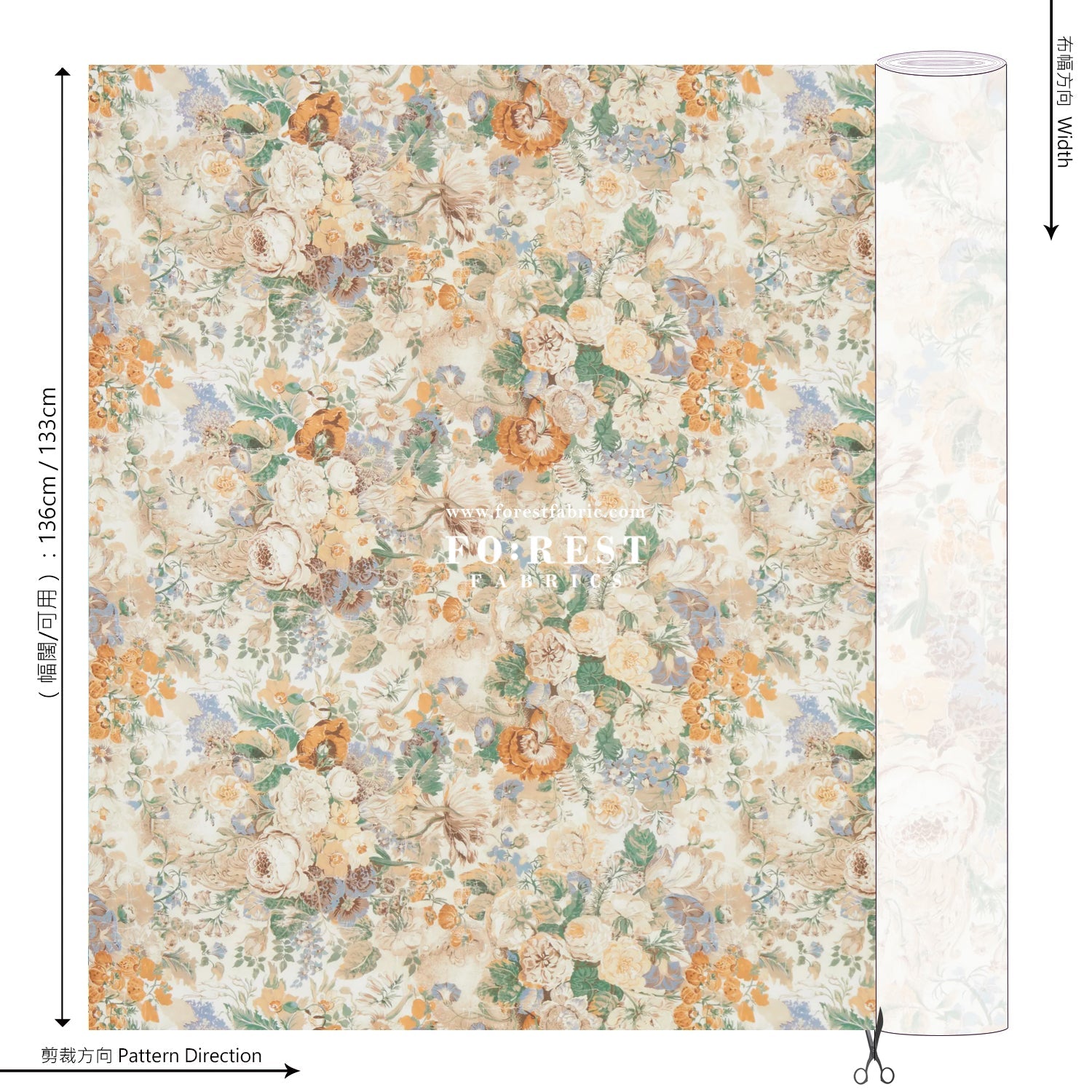 Liberty of London (Cotton Tana Lawn Fabric) - Parchment Petals C - FO:REST Fabric 布恩堂Liberty fabrictana lawnjapanese fabricykk zipper