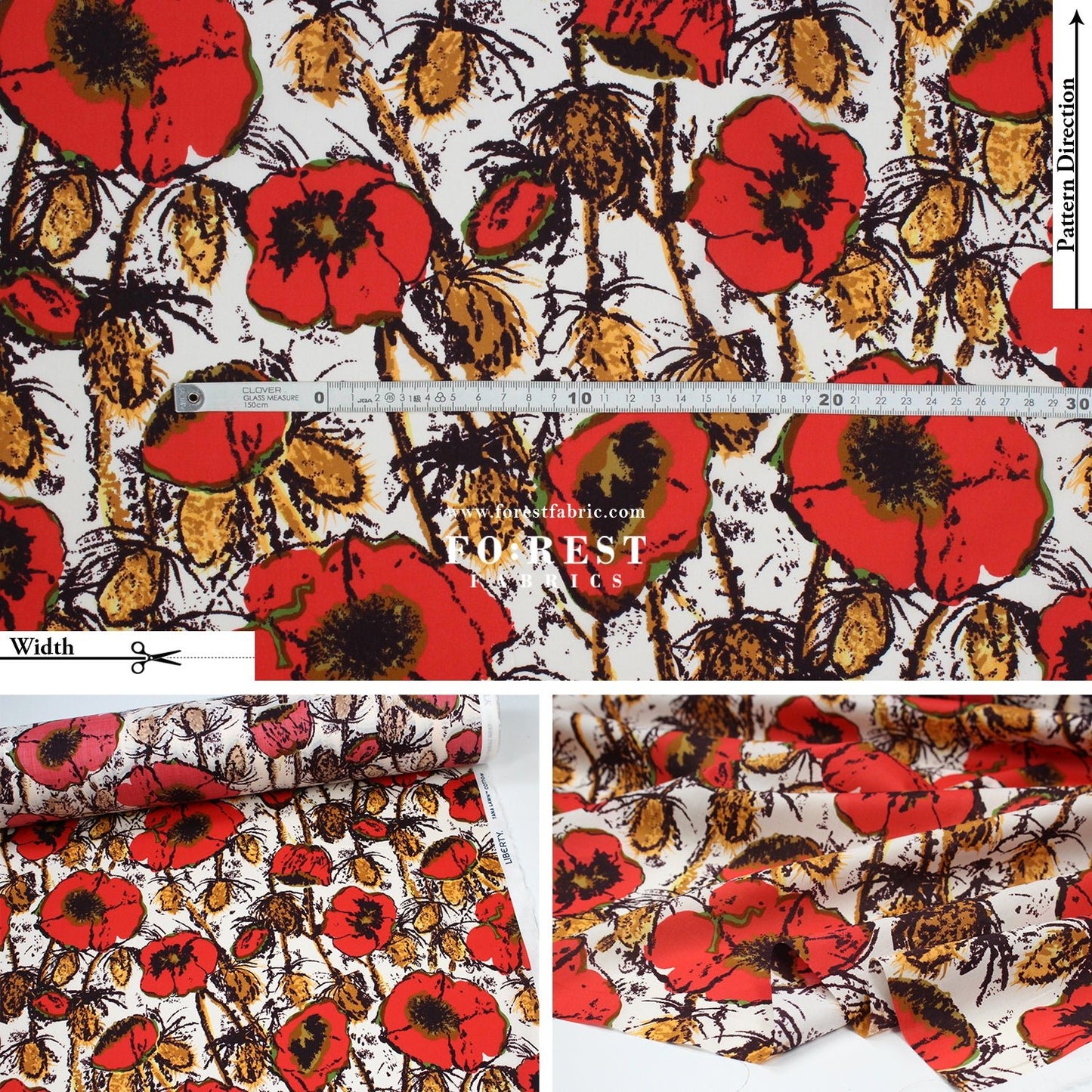 Liberty of London (Cotton Tana Lawn Fabric) - Poppy Junilee Red - FO:REST Fabric 布恩堂Liberty fabrictana lawnjapanese fabricykk zipper