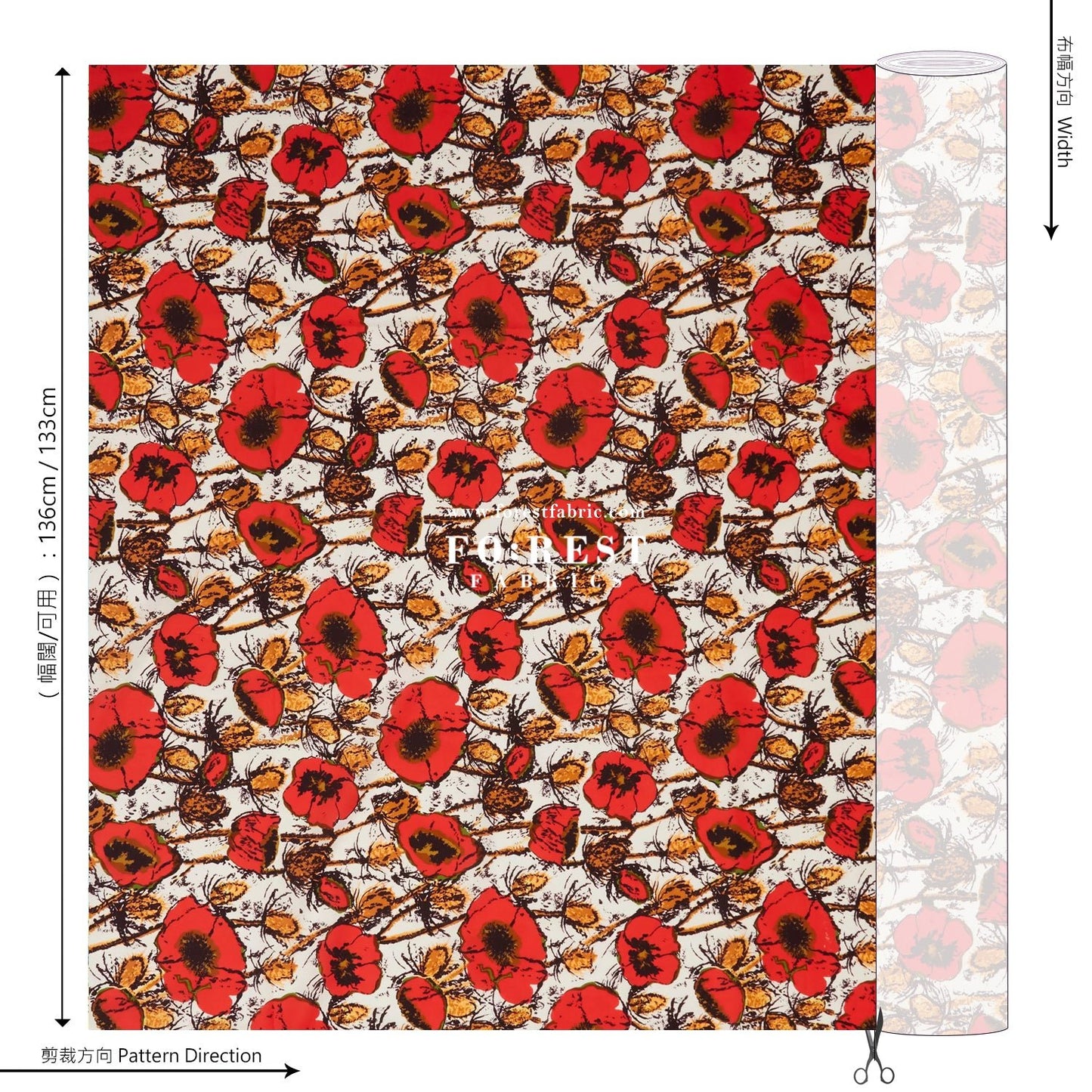 Liberty of London (Cotton Tana Lawn Fabric) - Poppy Junilee Red - FO:REST Fabric 布恩堂Liberty fabrictana lawnjapanese fabricykk zipper