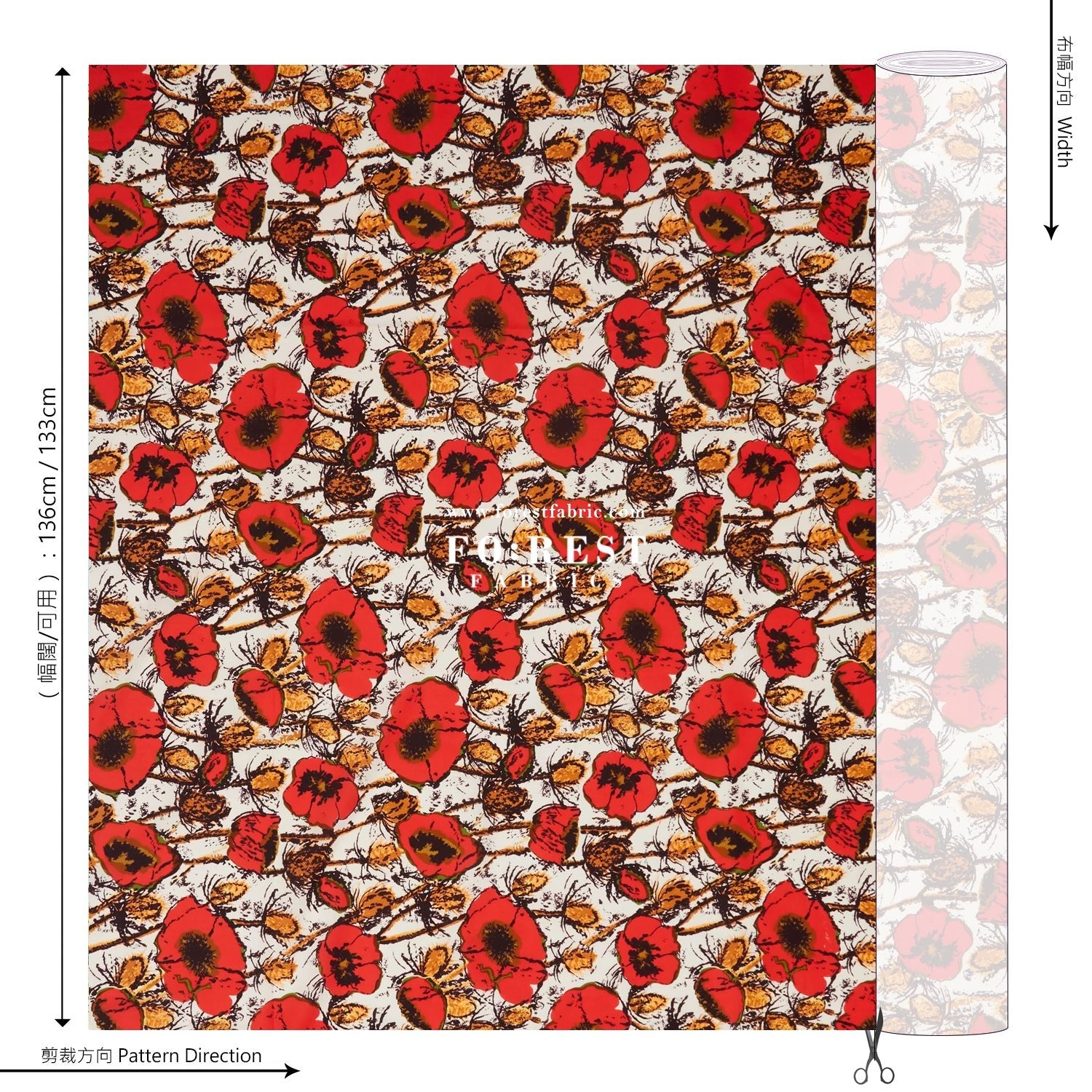 Liberty of London (Cotton Tana Lawn Fabric) - Poppy Junilee Red - FO:REST Fabric 布恩堂Liberty fabrictana lawnjapanese fabricykk zipper
