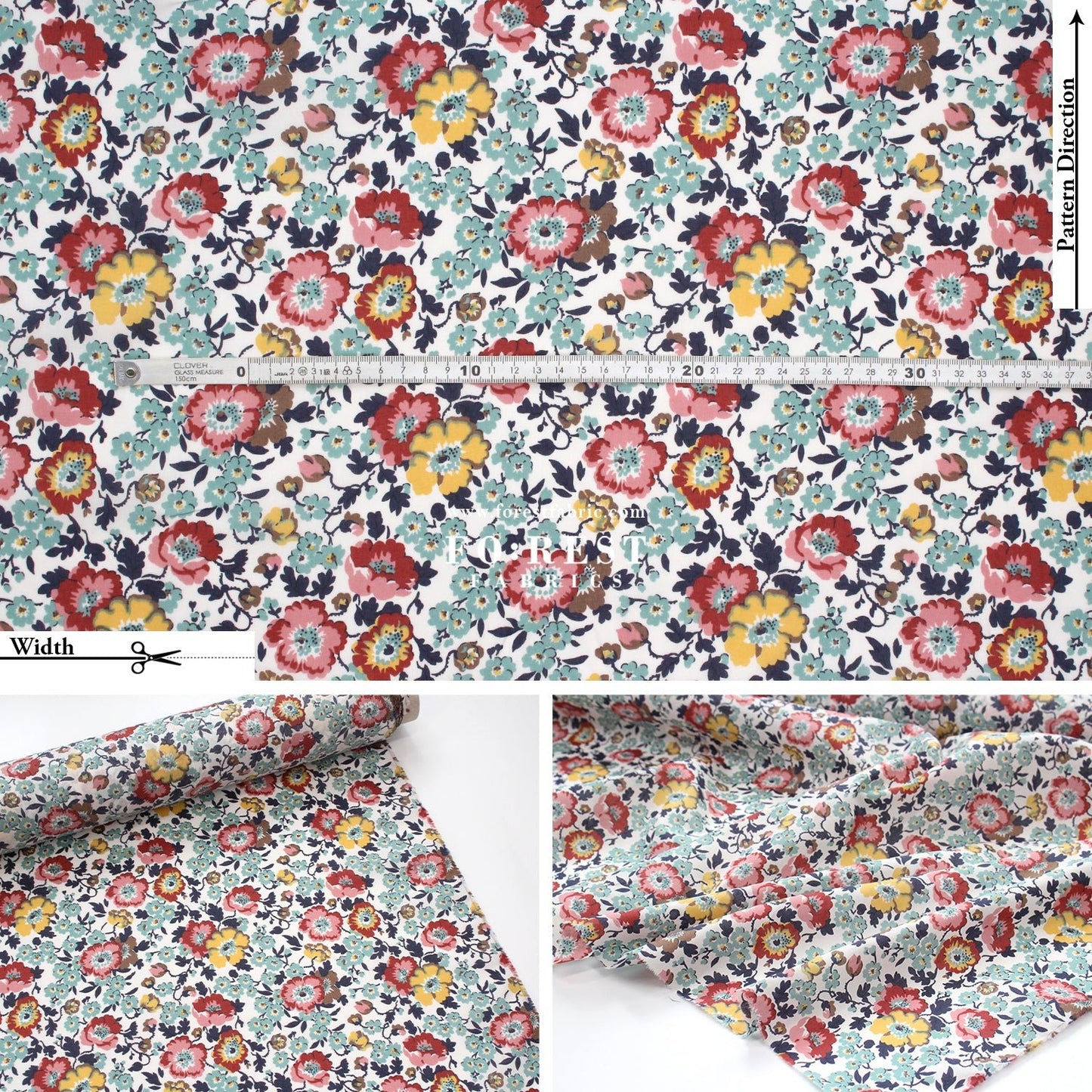 Liberty of London (Cotton Tana Lawn Fabric) - Poppy Poem C - FO:REST Fabric 布恩堂Liberty fabrictana lawnjapanese fabricykk zipper