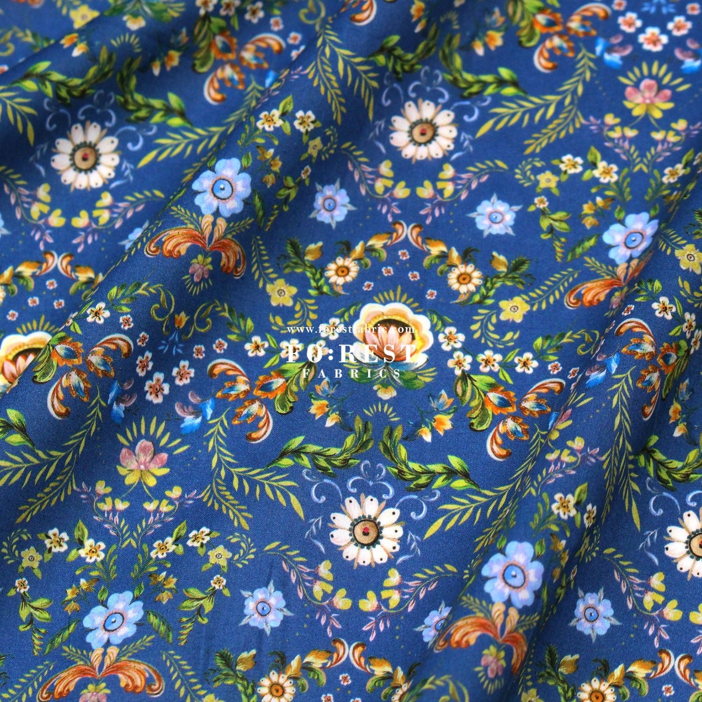 Liberty of London (Cotton Tana Lawn Fabric) - Rosemaling BLUE - FO:REST Fabric 布恩堂Liberty fabrictana lawnjapanese fabricykk zipper