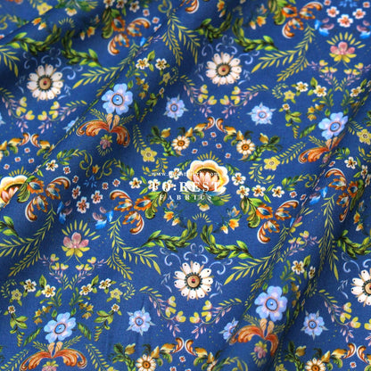 Liberty of London (Cotton Tana Lawn Fabric) - Rosemaling BLUE - FO:REST Fabric 布恩堂Liberty fabrictana lawnjapanese fabricykk zipper