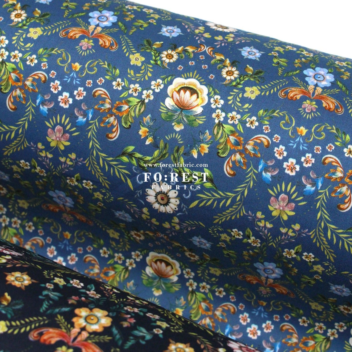 Liberty of London (Cotton Tana Lawn Fabric) - Rosemaling BLUE - FO:REST Fabric 布恩堂Liberty fabrictana lawnjapanese fabricykk zipper