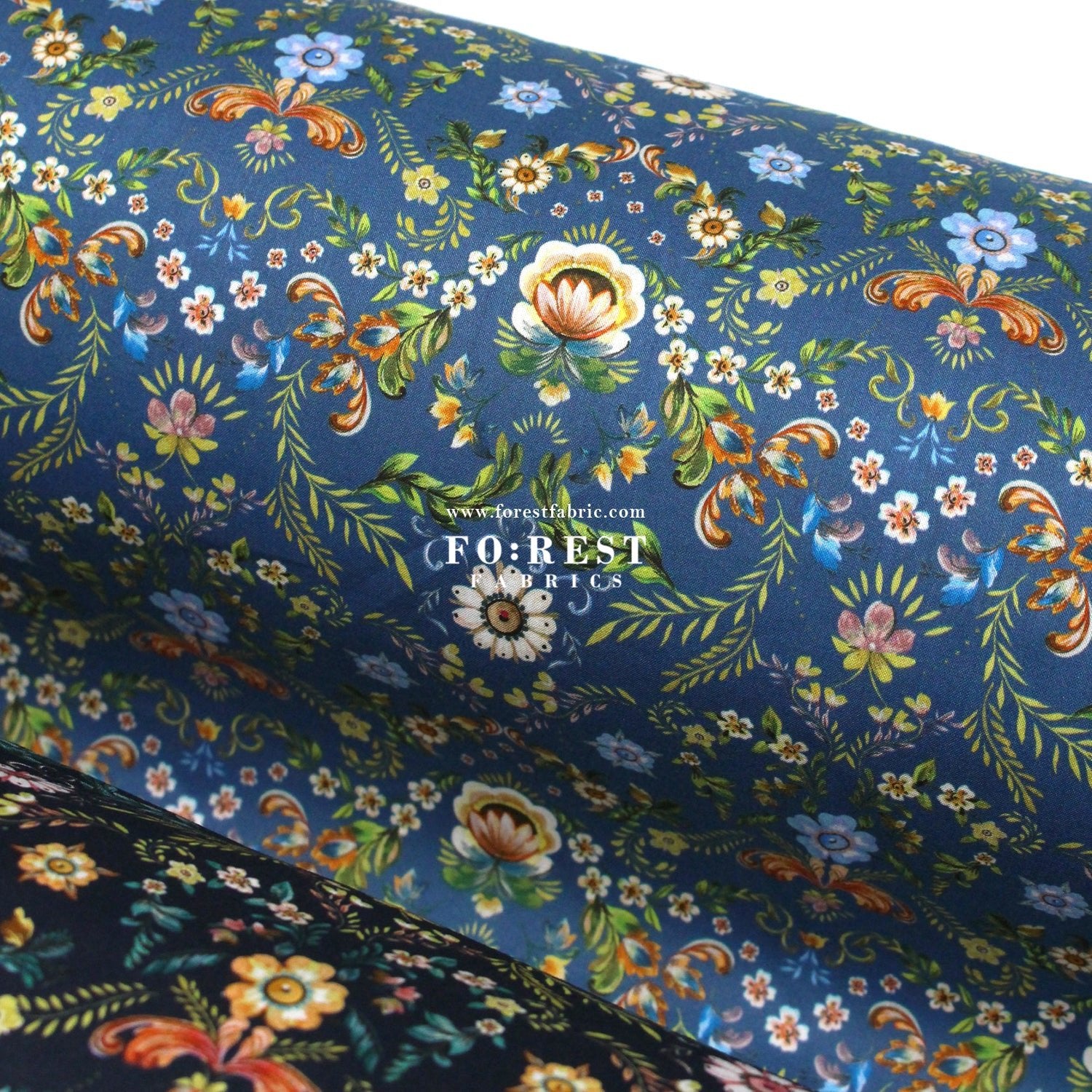 Liberty of London (Cotton Tana Lawn Fabric) - Rosemaling BLUE - FO:REST Fabric 布恩堂Liberty fabrictana lawnjapanese fabricykk zipper