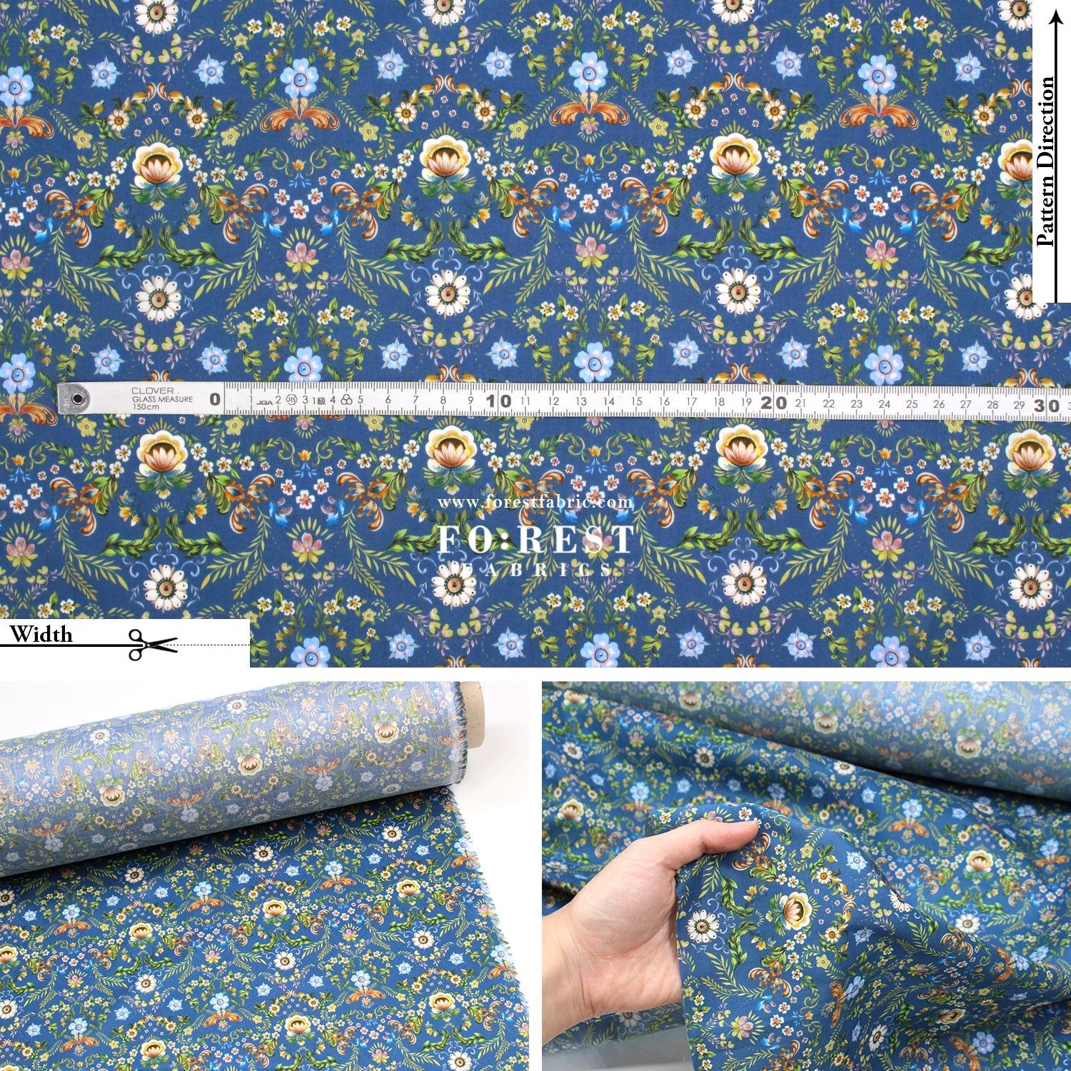 Liberty of London (Cotton Tana Lawn Fabric) - Rosemaling BLUE - FO:REST Fabric 布恩堂Liberty fabrictana lawnjapanese fabricykk zipper