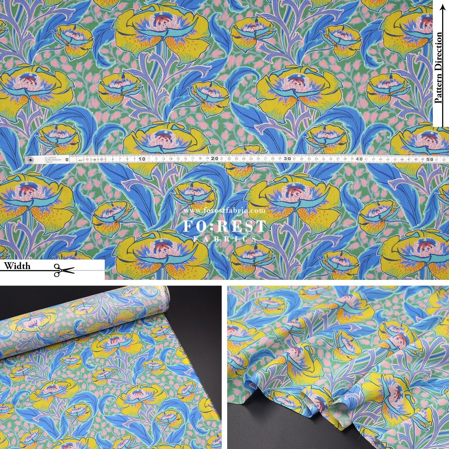 Liberty of London (Cotton Tana Lawn Fabric) - Rossetti's Garden - FO:REST Fabric 布恩堂Liberty fabrictana lawnjapanese fabricykk zipper