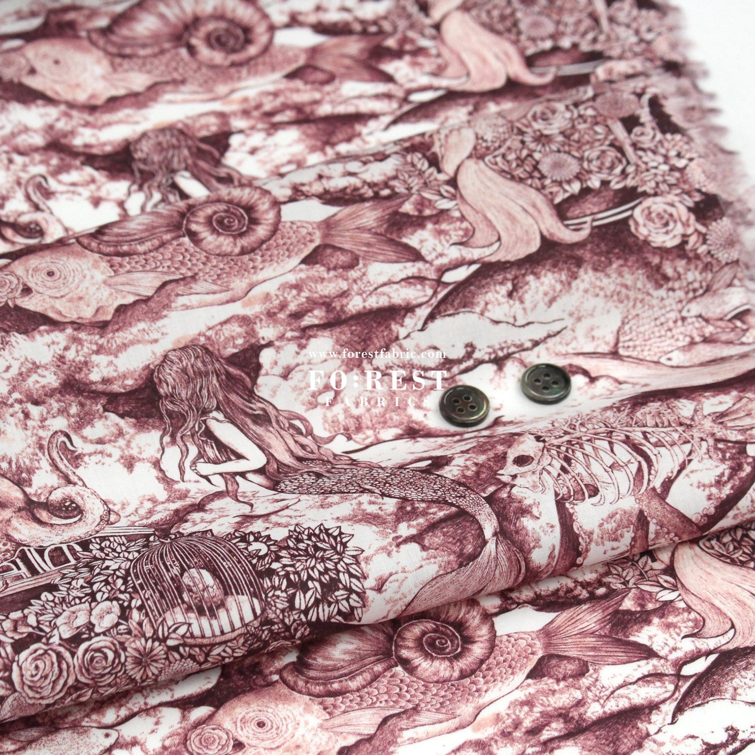 Liberty of London (Cotton Tana Lawn Fabric) - Sea Spirit Red - FO:REST Fabric 布恩堂Liberty fabrictana lawnjapanese fabricykk zipper