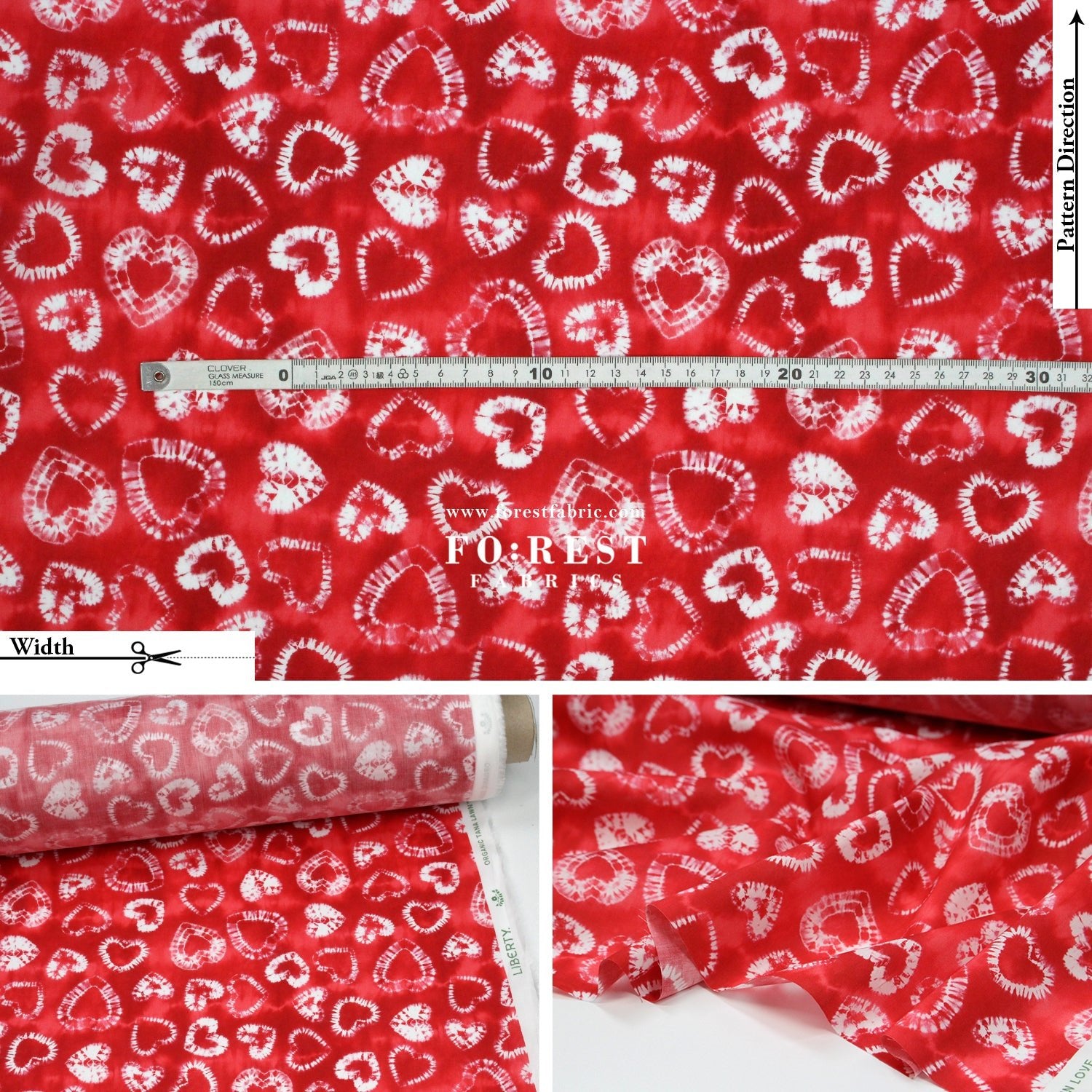 Liberty of London (Cotton Tana Lawn Fabric) - The Dye Hearts Red - FO:REST Fabric 布恩堂Liberty fabrictana lawnjapanese fabricykk zipper