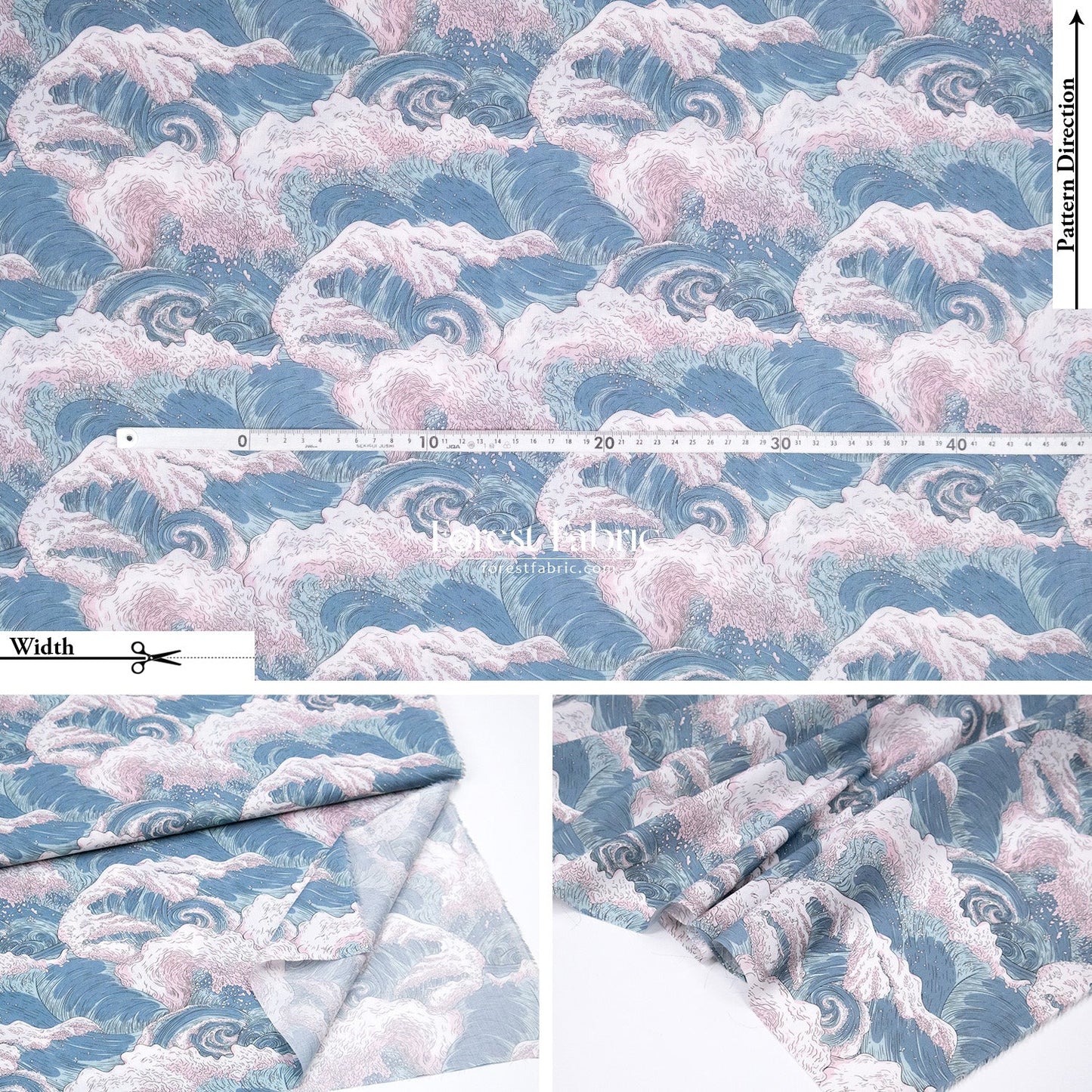 Liberty of London (Cotton Tana Lawn Fabric) - Vespertine wave - FO:REST Fabric 布恩堂Liberty fabrictana lawnjapanese fabricykk zipper