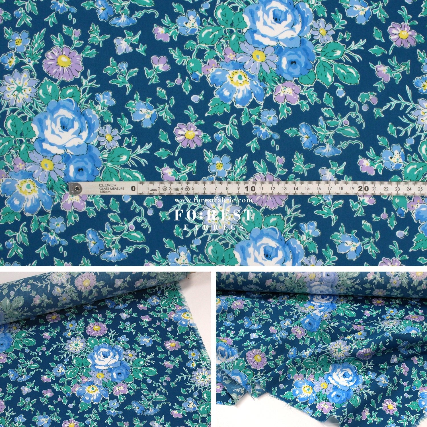Liberty of London (Organic Fabric) - Ellen Rose Flowers Navy - FO:REST Fabric 布恩堂Liberty fabrictana lawnjapanese fabricykk zipper