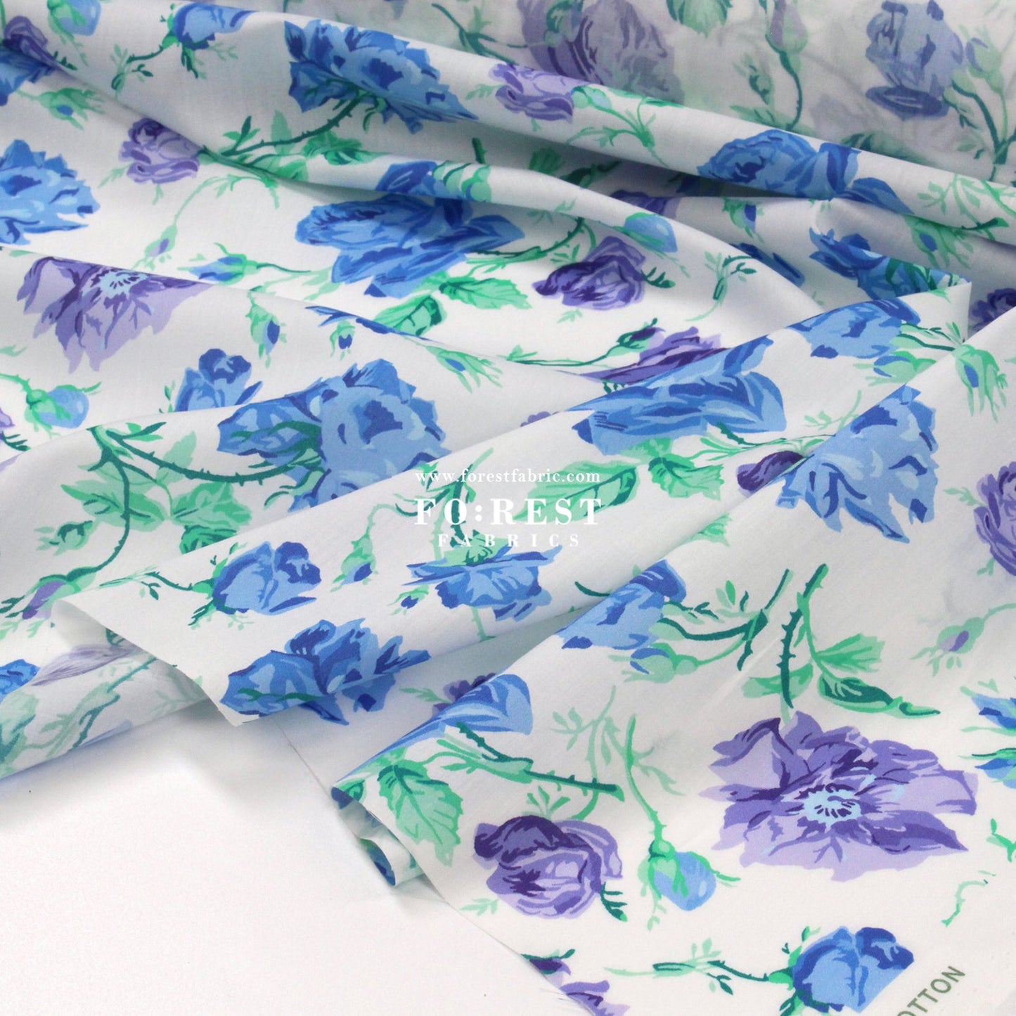 Liberty of London (Organic Fabric) - Painterly Rose Flowers Blue - FO:REST Fabric 布恩堂Liberty fabrictana lawnjapanese fabricykk zipper