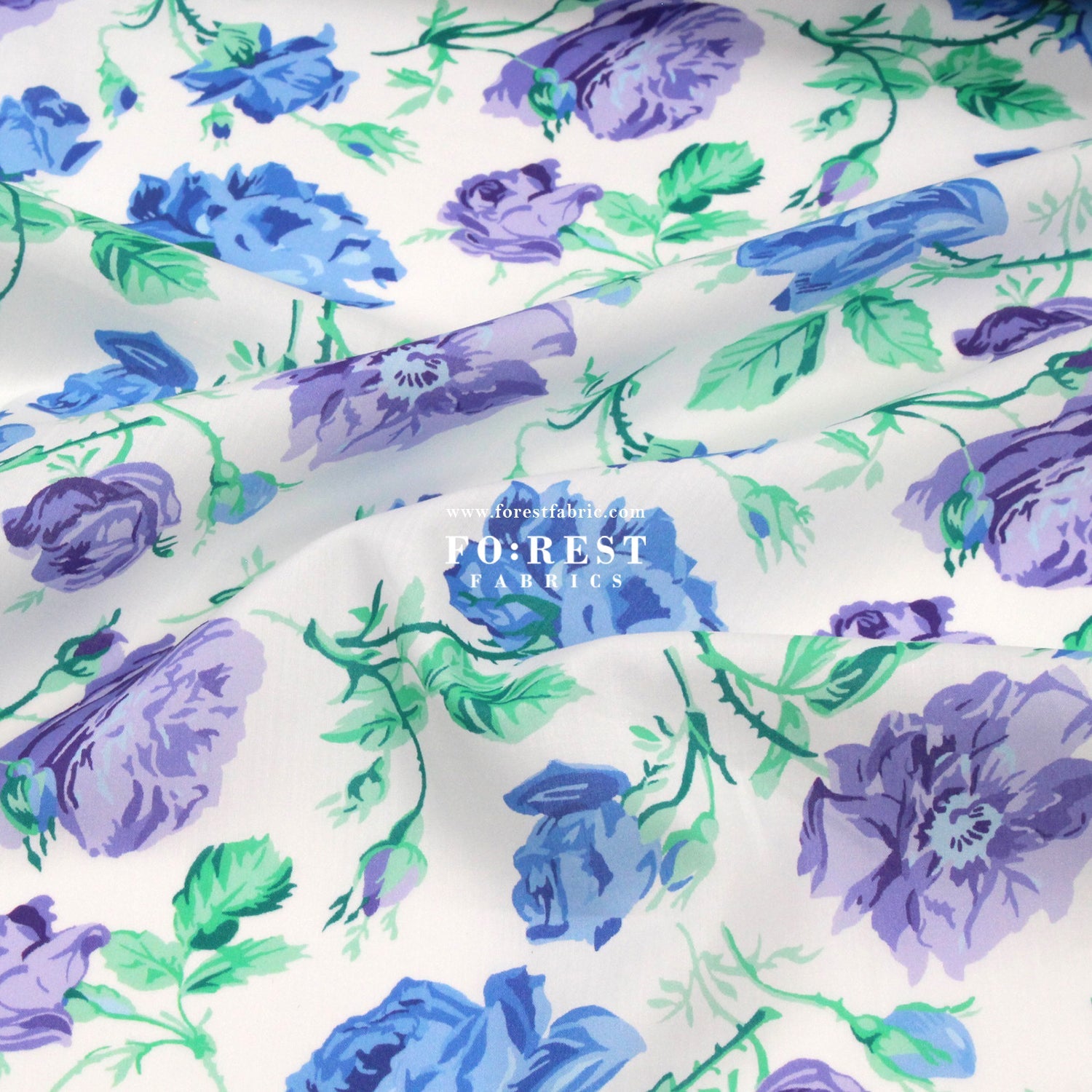 Liberty of London (Organic Fabric) - Painterly Rose Flowers Blue - FO:REST Fabric 布恩堂Liberty fabrictana lawnjapanese fabricykk zipper