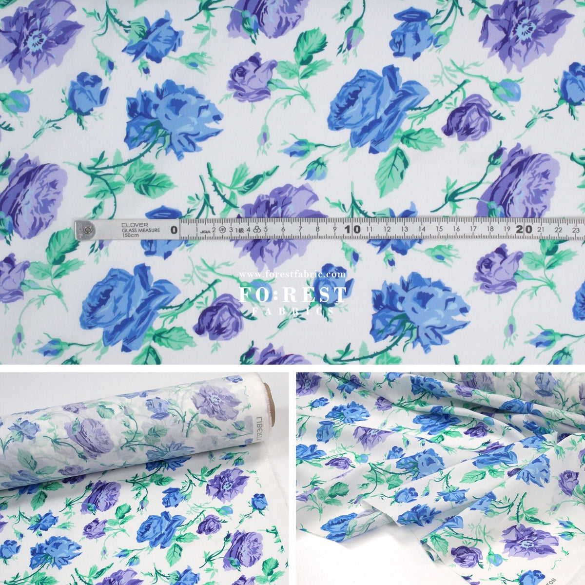 Liberty of London (Organic Fabric) - Painterly Rose Flowers Blue - FO:REST Fabric 布恩堂Liberty fabrictana lawnjapanese fabricykk zipper