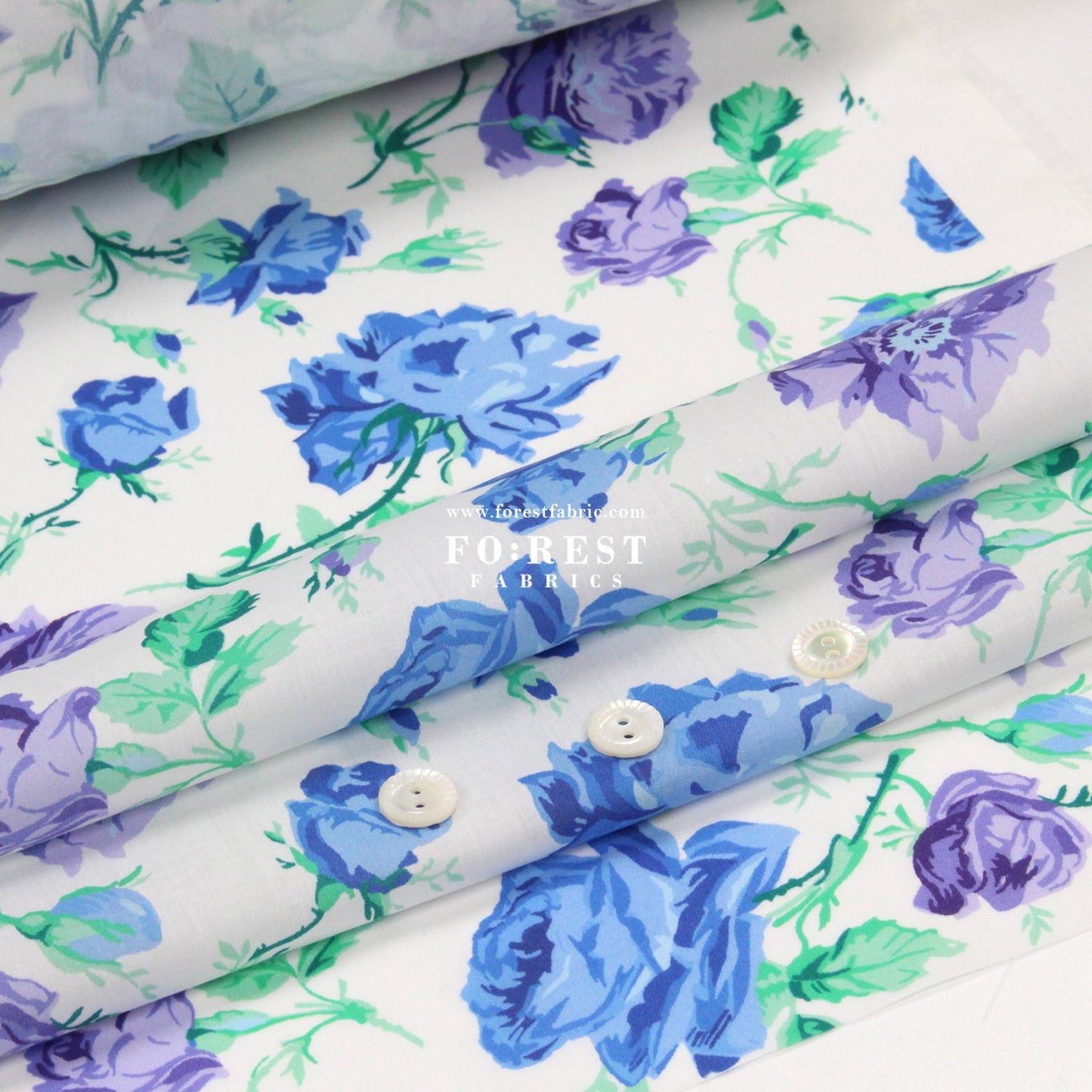 Liberty of London (Organic Fabric) - Painterly Rose Flowers Blue - FO:REST Fabric 布恩堂Liberty fabrictana lawnjapanese fabricykk zipper