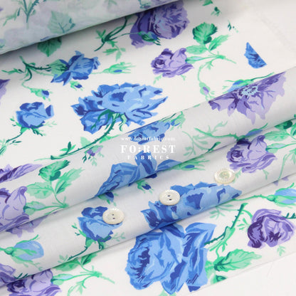 Liberty of London (Organic Fabric) - Painterly Rose Flowers Blue - FO:REST Fabric 布恩堂Liberty fabrictana lawnjapanese fabricykk zipper