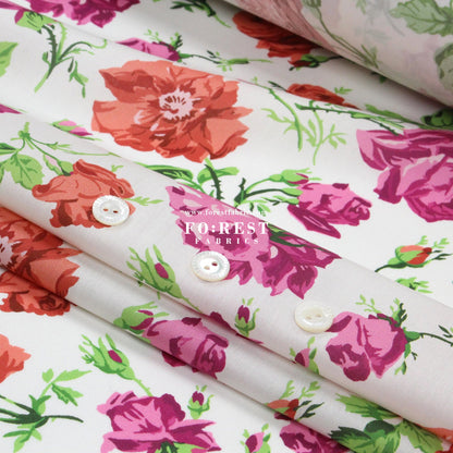 Liberty of London (Organic Fabric) - Painterly Rose Flowers Red - FO:REST Fabric 布恩堂Liberty fabrictana lawnjapanese fabricykk zipper