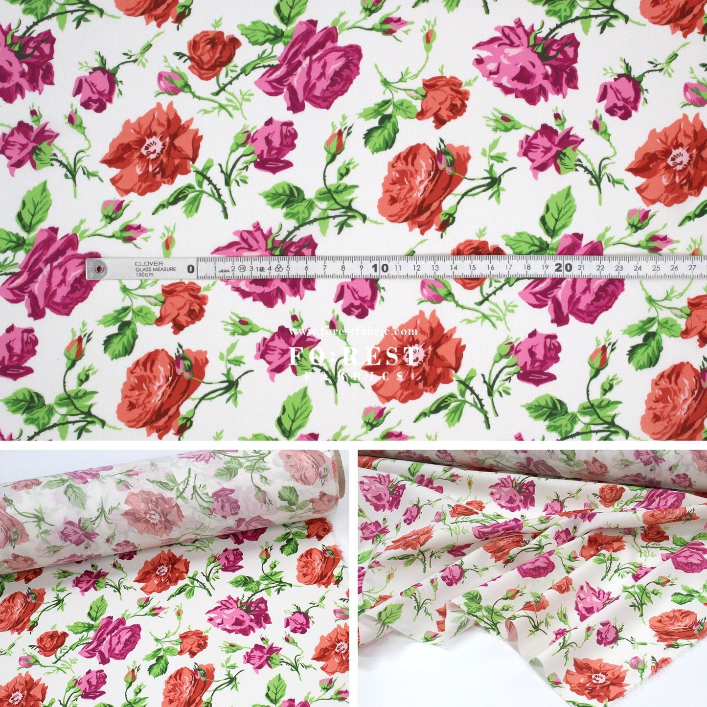 Liberty of London (Organic Fabric) - Painterly Rose Flowers Red - FO:REST Fabric 布恩堂Liberty fabrictana lawnjapanese fabricykk zipper
