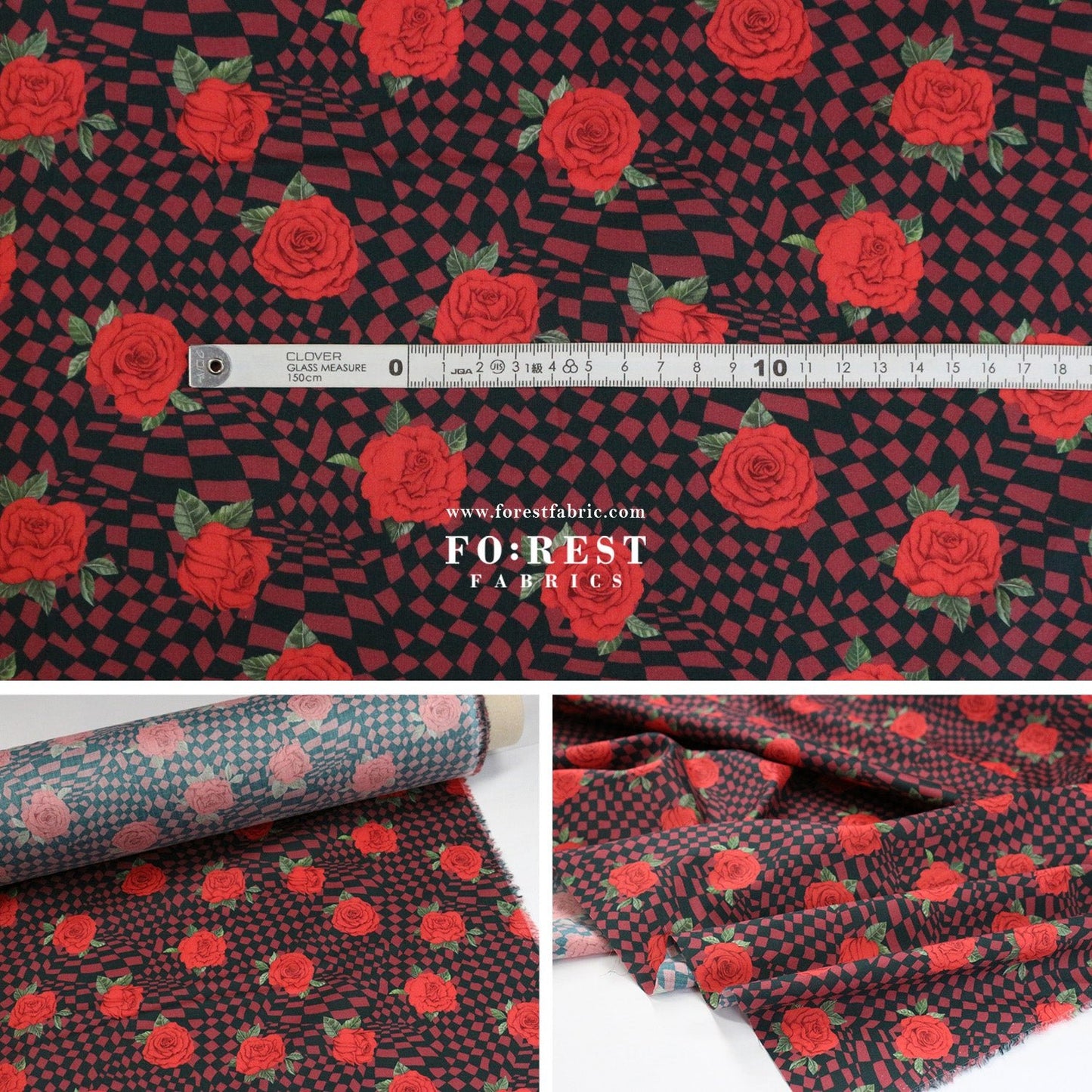 Liberty of London (Tana Lawn® Cotton Fabric) - Chequered Rose - FO:REST Fabric 布恩堂Liberty fabrictana lawnjapanese fabricykk zipper