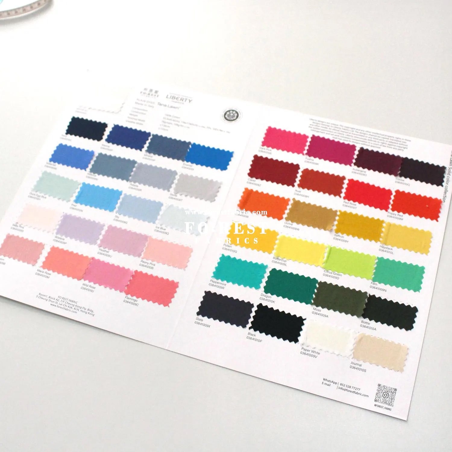 Liberty of London (Tana Lawn™ Cotton Fabric) - Solid Colour Swatch card - FO:REST Fabric 布恩堂Liberty fabrictana lawnjapanese fabricykk zipper