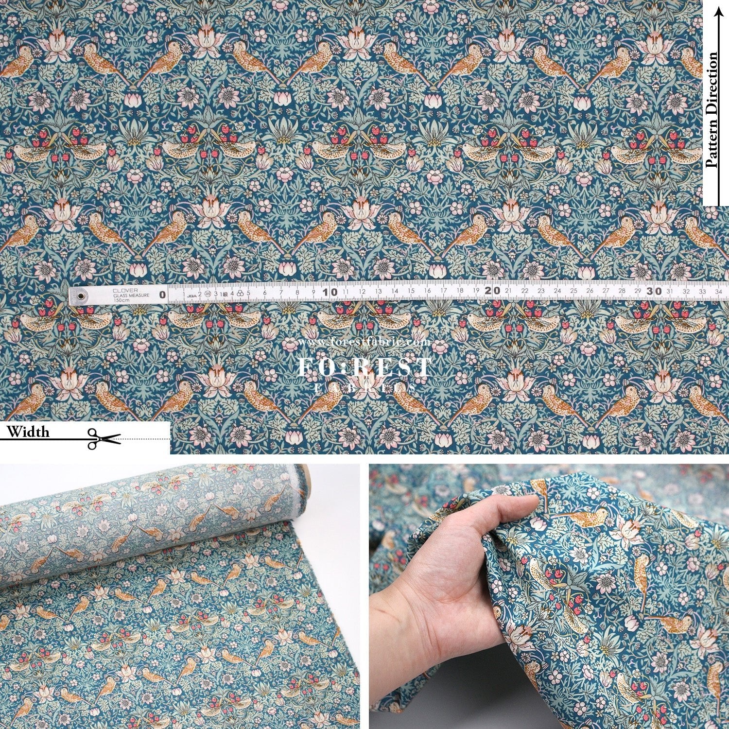 Liberty of London (Tana Lawn™ Cotton Fabric) - Strawberry thief dark - FO:REST Fabric 布恩堂Liberty fabrictana lawnjapanese fabricykk zipper