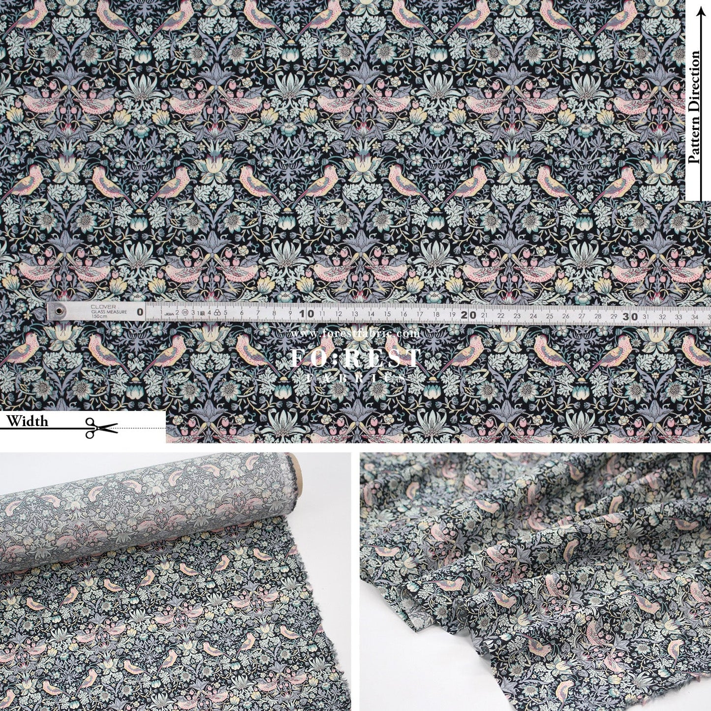 Liberty of London (Tana Lawn™ Cotton Fabric) - Strawberry thief dark - FO:REST Fabric 布恩堂Liberty fabrictana lawnjapanese fabricykk zipper