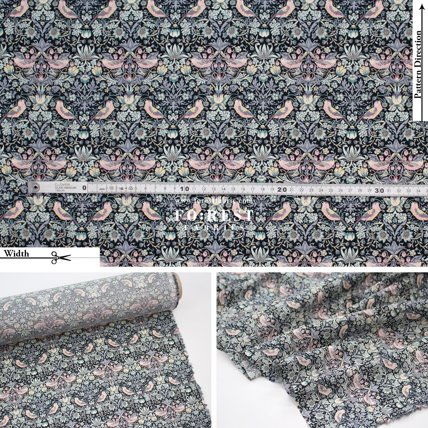 Liberty of London (Tana Lawn™ Cotton Fabric) - Strawberry thief dark - FO:REST Fabric 布恩堂Liberty fabrictana lawnjapanese fabricykk zipper