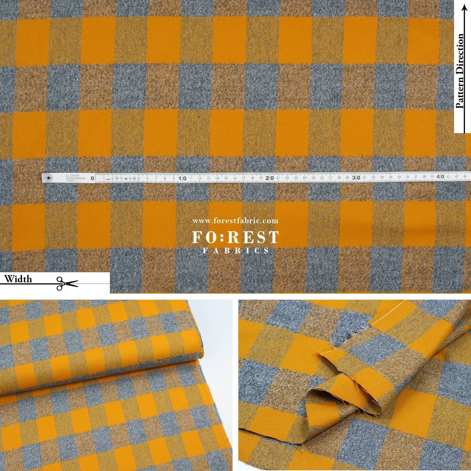 Organic Flannel - Mustard Gray Tartan 法籣絨 - FO:REST Fabric 布恩堂Liberty fabrictana lawnjapanese fabricykk zipper