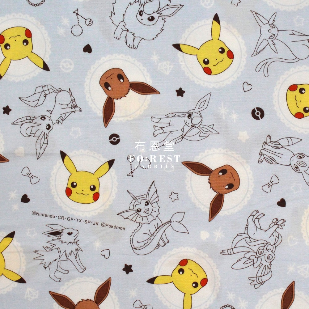 Oxford - Pokemon Pikachu Fabric Grayblue