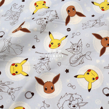 Oxford - Pokemon Pikachu Fabric Grayblue