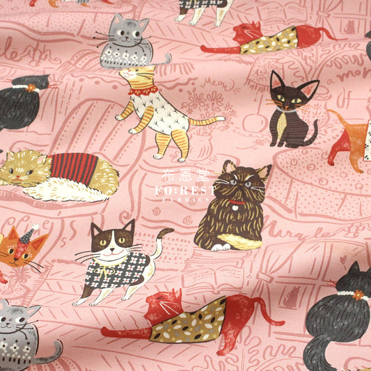 Oxford - Powerful Animal Cats Fabric Pink
