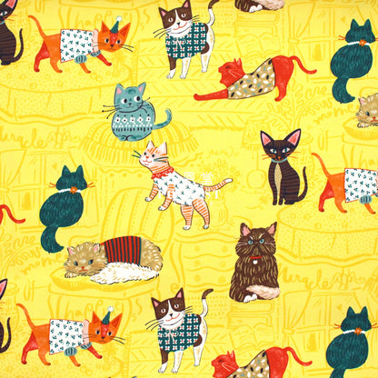 Oxford - Powerful Animal Cats Fabric Yellow