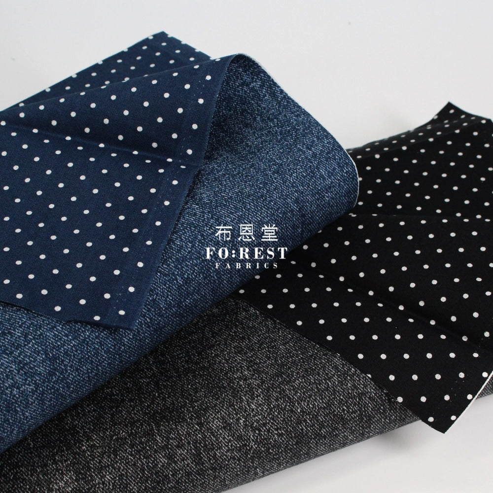 Oxford- Reversible Denim Dot Fabric Black Cotton