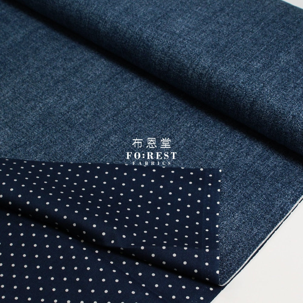 Oxford- Reversible Denim Dot Fabric Blue Cotton