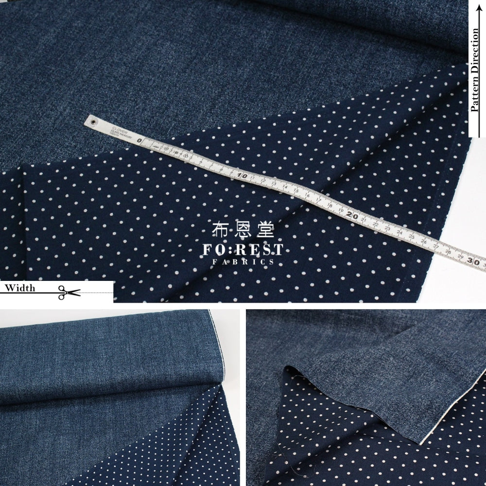 Oxford- Reversible Denim Dot Fabric Blue Cotton