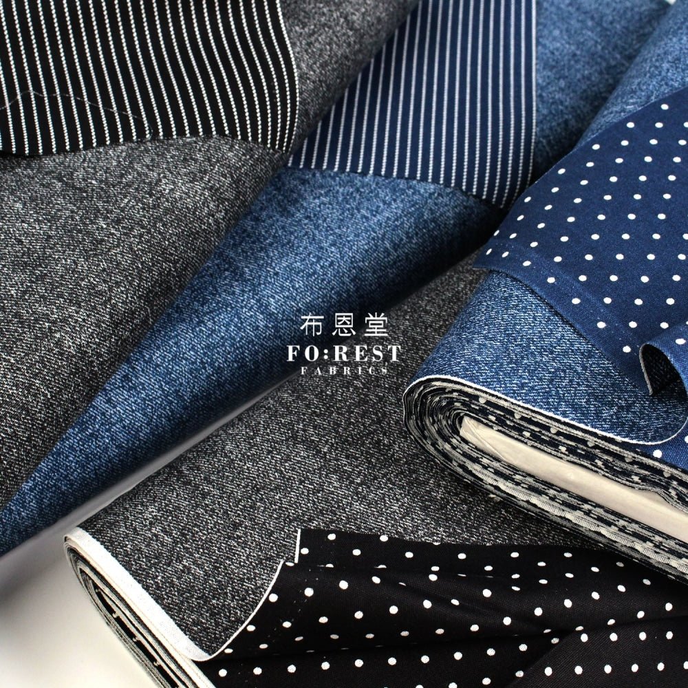 oxford - Reversible Denim strip fabric BLACK - FO:REST Fabric 布恩堂Liberty fabrictana lawnjapanese fabricykk zipper