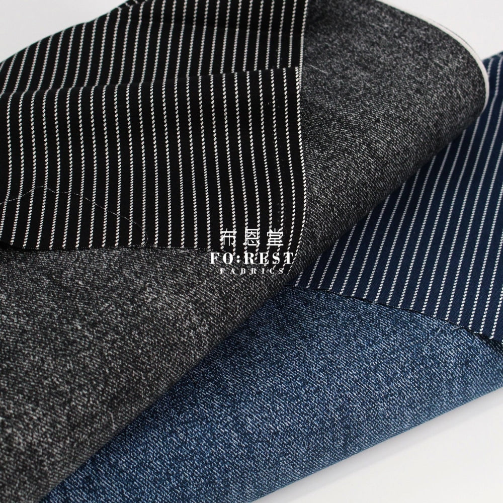 Oxford- Reversible Denim Strip Fabric Blue Cotton