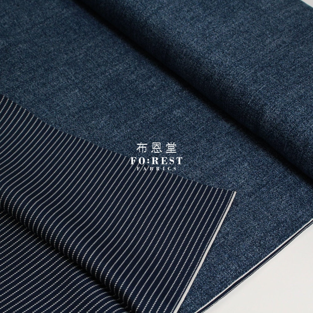 Oxford- Reversible Denim Strip Fabric Blue Cotton