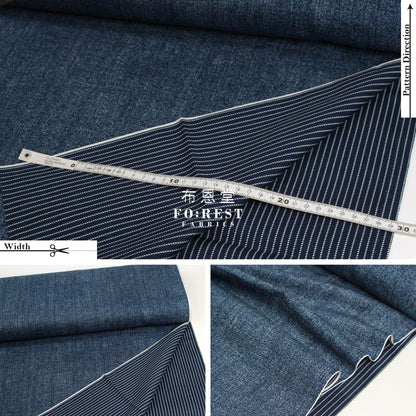 Oxford- Reversible Denim Strip Fabric Blue Cotton