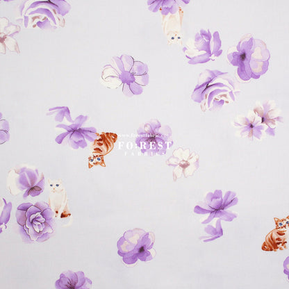 oxford - Rose Cats fabric Light Purple - FO:REST Fabric 布恩堂Liberty fabrictana lawnjapanese fabricykk zipper