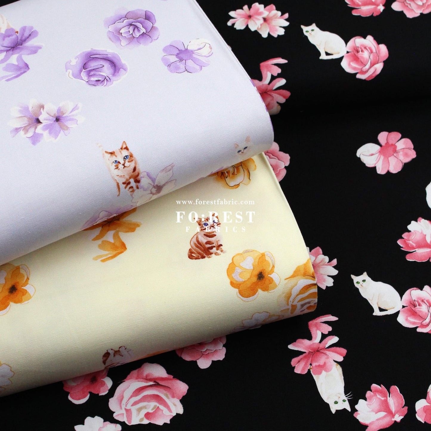 oxford - Rose Cats fabric Light Purple - FO:REST Fabric 布恩堂Liberty fabrictana lawnjapanese fabricykk zipper