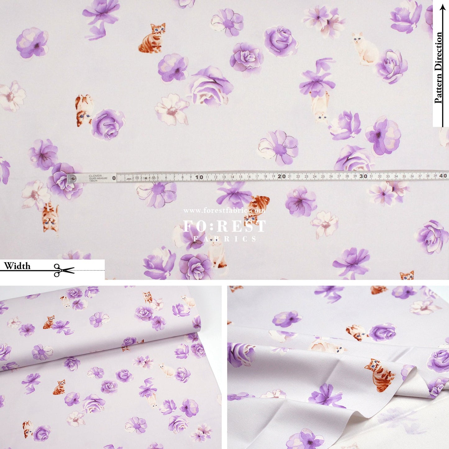 oxford - Rose Cats fabric Light Purple - FO:REST Fabric 布恩堂Liberty fabrictana lawnjapanese fabricykk zipper